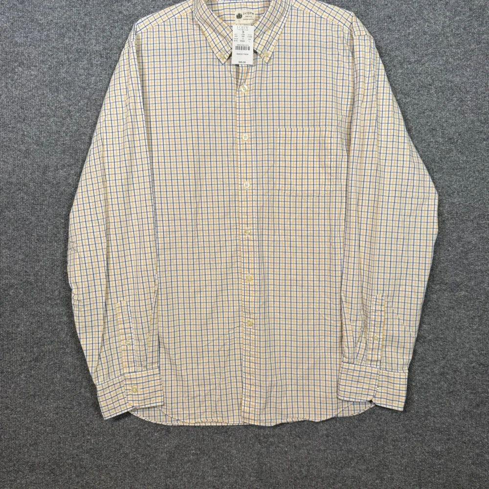 J.Crew Shirtings‎ Washed Casual Shirt Mens Large Blue Yellow Plaid Button Up NEW
